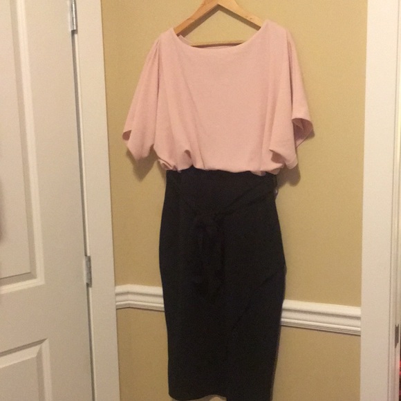 Held for L Suzy Shier- BNWOT Pink and Black Pencil/Faux Wrap Dress with Belt XXL